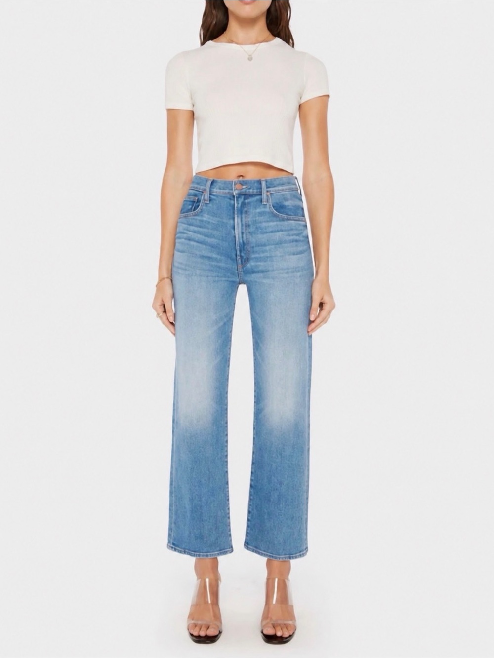 MOTHER Mid-Rise Wide Leg Jeans - Light Blue Wash